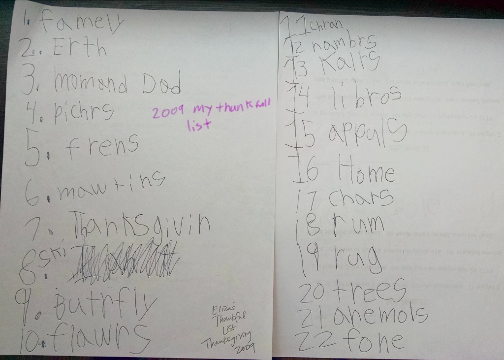 eliza's thanksgiving list